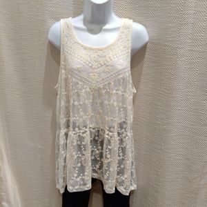 EXPRESS sheer cream hi-low tunic
